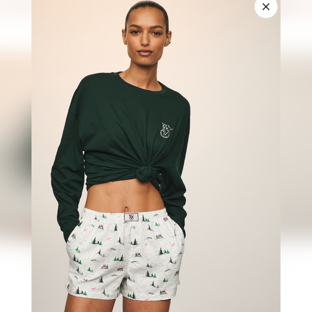 New Victoria's SecretFlannel Long-Sleeve Short Tee-Jama Set S/P
